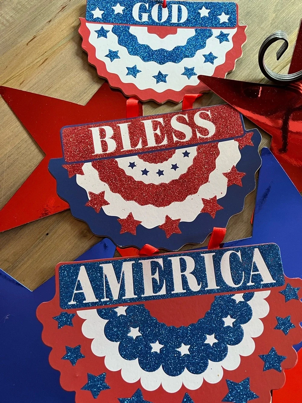 Patriotic Stars & Stripes Party Plate and Decorations - Red, White & Blue
